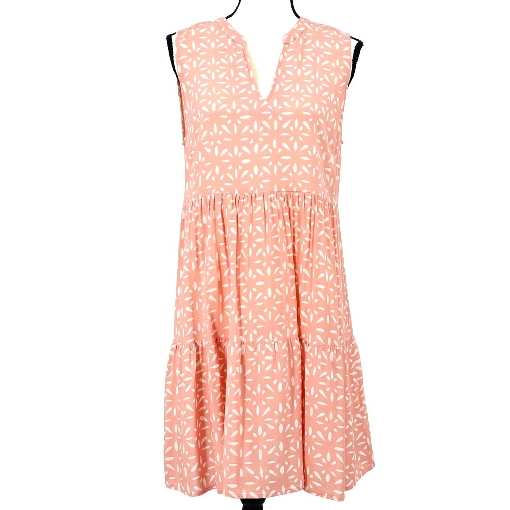 C&A Sleeveless A-Line Dress Pink Viscose V-Neck Tiered Hem‎ Sundress Women's 8